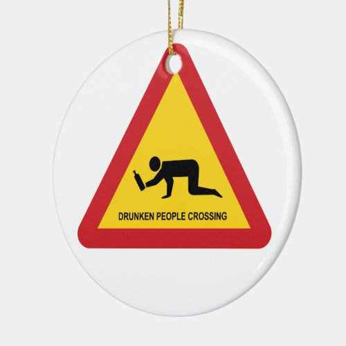 DRUNKEN PEOPLE CROSSING TRAFFIC SIGN CERAMIC ORNAMENT