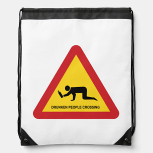 DRUNKEN PEOPLE CROSSING TRAFFIC SIGN DRAWSTRING BAG