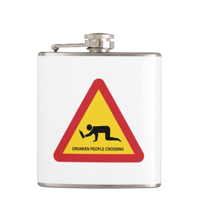 DRUNKEN PEOPLE CROSSING TRAFFIC SIGN FLASK (Front)