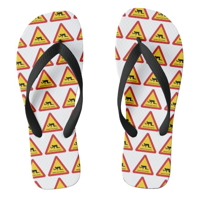 DRUNKEN PEOPLE CROSSING TRAFFIC SIGN FLIP FLOPS (Footbed)