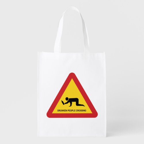 DRUNKEN PEOPLE CROSSING TRAFFIC SIGN GROCERY BAG