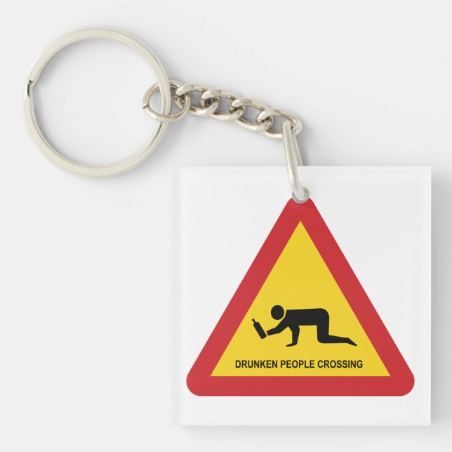 DRUNKEN PEOPLE CROSSING TRAFFIC SIGN KEYCHAIN (Front)