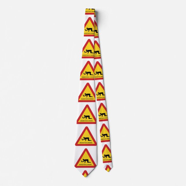 DRUNKEN PEOPLE CROSSING TRAFFIC SIGN NECK TIE (Front)
