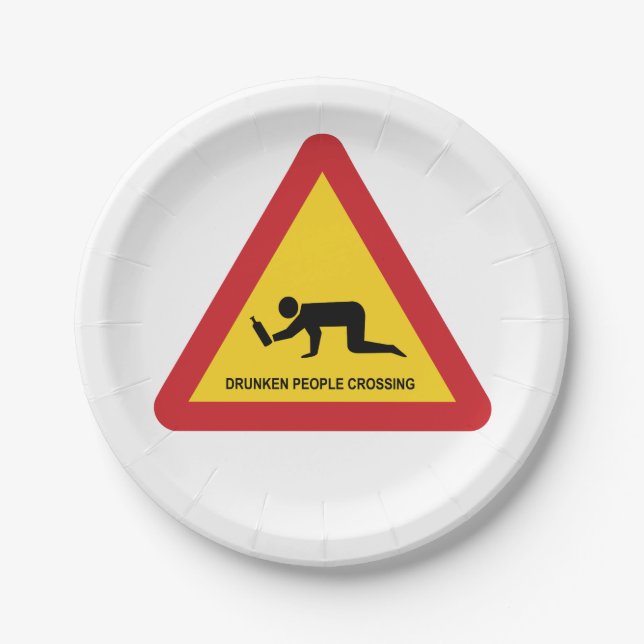 DRUNKEN PEOPLE CROSSING TRAFFIC SIGN PAPER PLATES (Front)