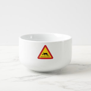 DRUNKEN PEOPLE CROSSING TRAFFIC SIGN SOUP MUG