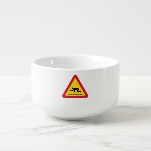 DRUNKEN PEOPLE CROSSING TRAFFIC SIGN SOUP MUG