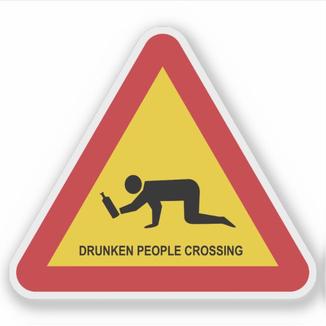 DRUNKEN PEOPLE CROSSING TRAFFIC SIGN STICKER (Front)