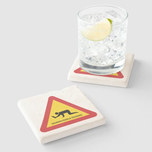 DRUNKEN PEOPLE CROSSING TRAFFIC SIGN STONE COASTER