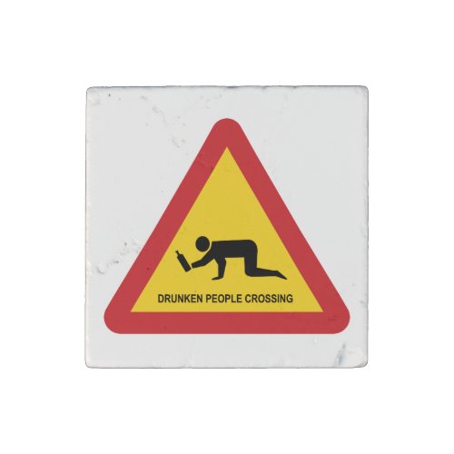 DRUNKEN PEOPLE CROSSING TRAFFIC SIGN STONE MAGNET