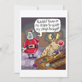 Drunken Rudolph the Red Nosed Reindeer Holiday Card