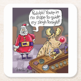 Drunken Rudolph the Red Nosed Reindeer Square Paper Coaster