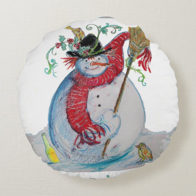DRUNKEN SNOWMAN ROUND PILLOW (Back)