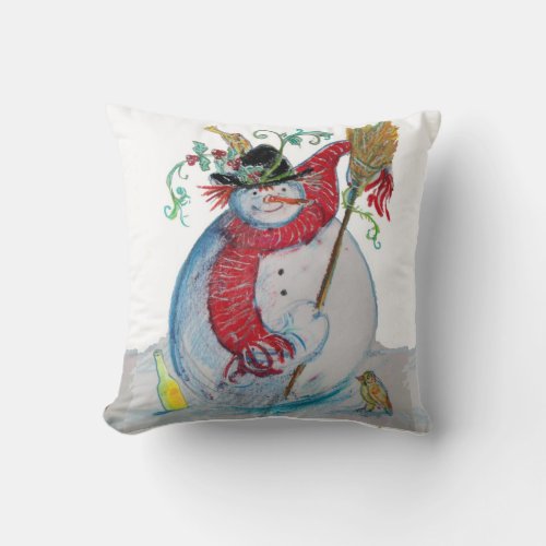 DRUNKEN SNOWMAN THROW PILLOW