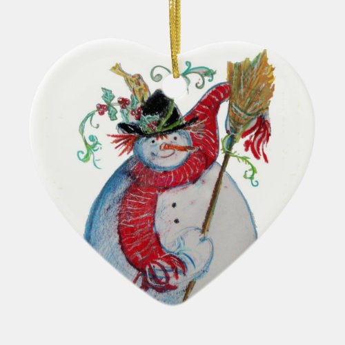 DRUNKEN SNOWMAN Winter Holiday Party Heart Ceramic Ornament