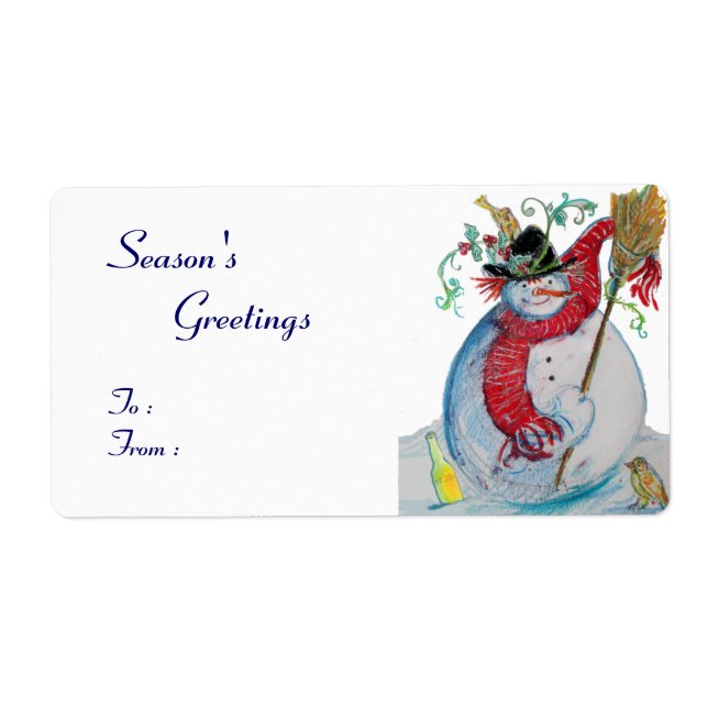 DRUNKEN SNOWMAN WITH BIRDS LABEL (Front)