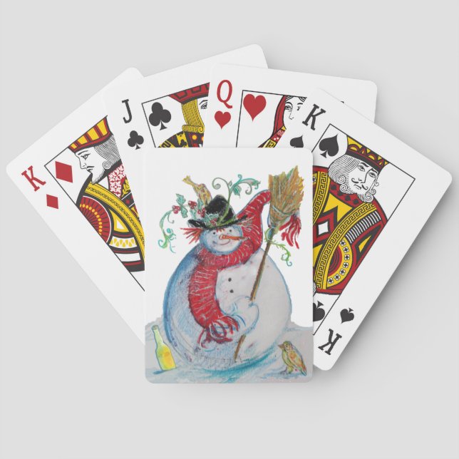 DRUNKEN SNOWMAN WITH BIRDS POKER CARDS (Back)