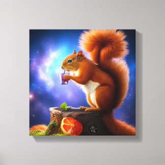 Drunken Squirrel With a Cocktail Canvas Print