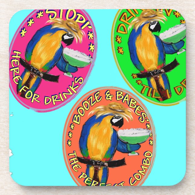 DRUNKIN PARROTS BEVERAGE COASTER (Front)