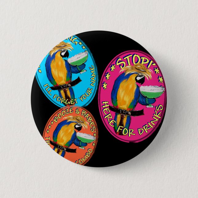 DRUNKIN PARROTS PINBACK BUTTON (Front)