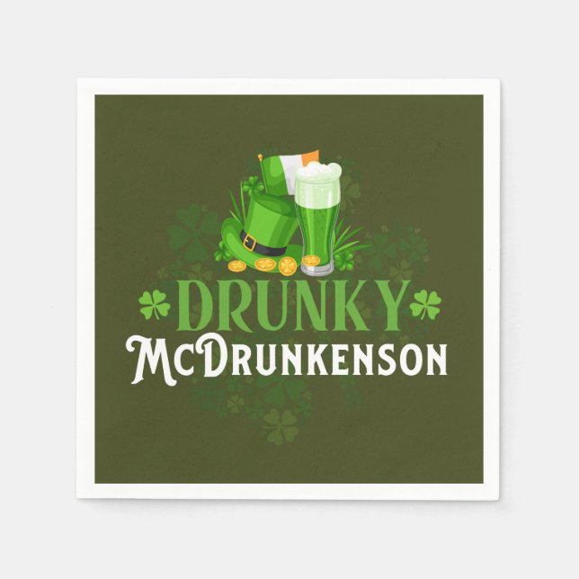 Drunky McDrunkerson St. Patrick's Day Napkins (Front)