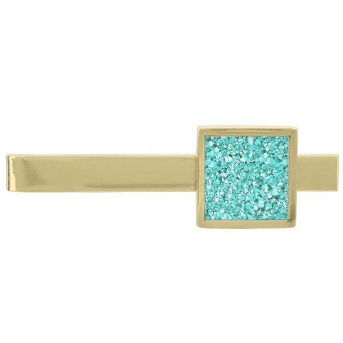 Druzy crystal _ aquamarine blue gold finish tie clip