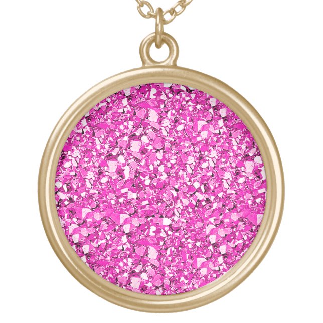 Druzy crystal - fuchsia pink gold plated necklace (Front)