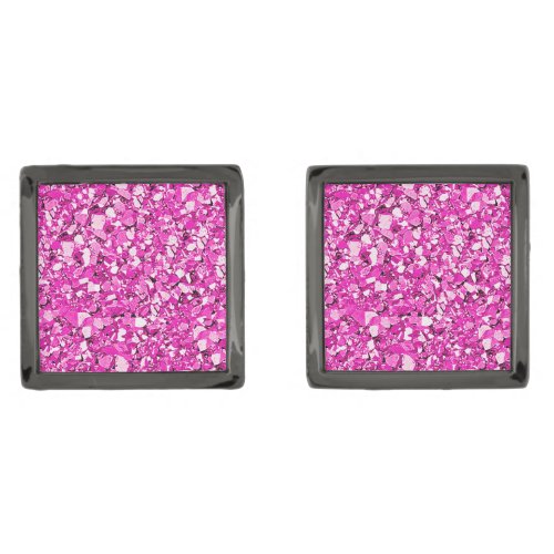 Druzy crystal _ fuchsia pink gunmetal finish cufflinks
