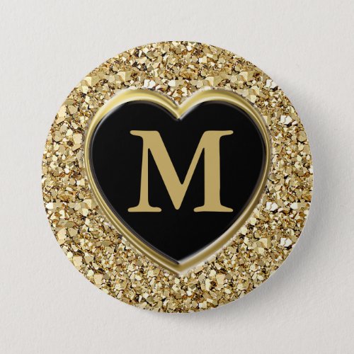 Druzy crystal monogram _ metallic gold button