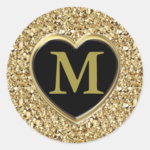Druzy crystal monogram _ metallic gold classic round sticker