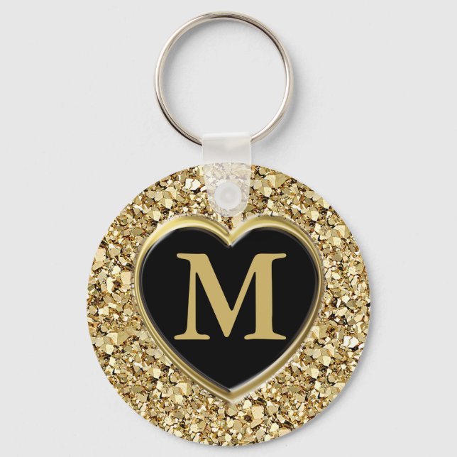 Druzy crystal monogram - metallic gold keychain (Front)