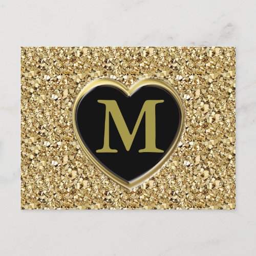 Druzy crystal monogram _ metallic gold postcard
