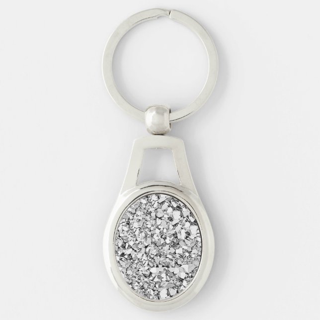 Druzy crystal - white gold color keychain (Front)