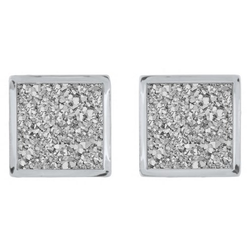 Druzy crystal _ white gold color silver cufflinks