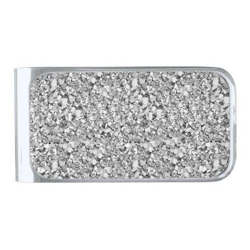Druzy crystal _ white gold color silver finish money clip