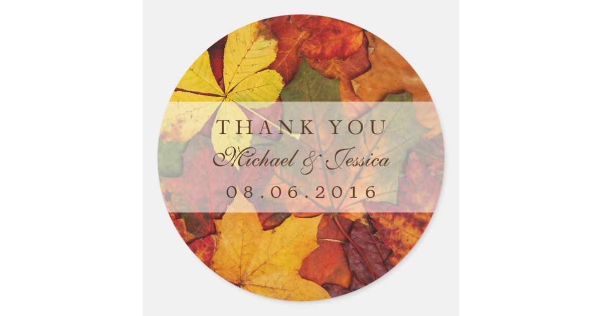 Dry Autumn Leaf Fall Wedding Thank You Sticker | Zazzle