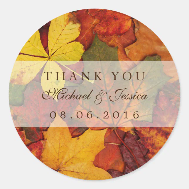 Dry Autumn Leaf Fall Wedding Thank You Sticker | Zazzle