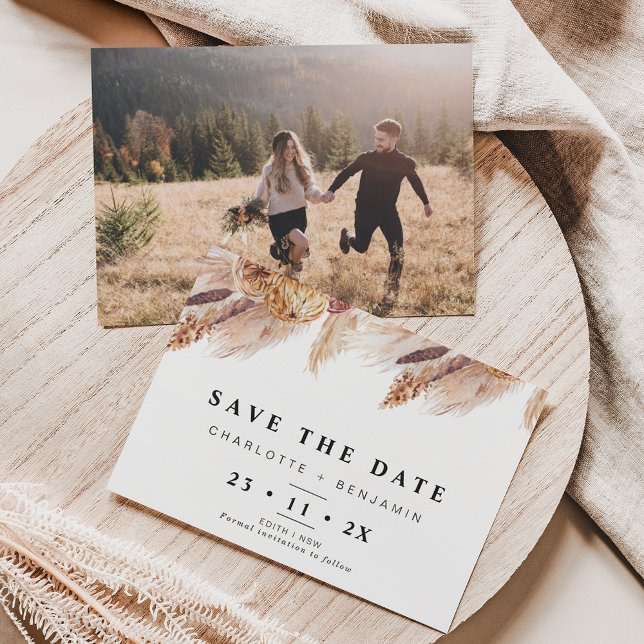 Dry Boho Pampas Grass Wedding Save The Date Card (Creator Uploaded)