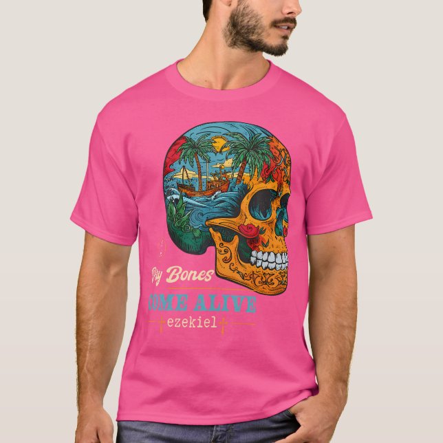 Dry Bones Come Alive Art Floral Nature Skull Jesus T-Shirt (Front)