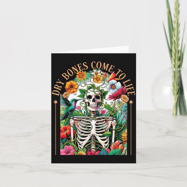 Dry Bones Come Alive Funny Skeleton Floral Christi Card (Front)