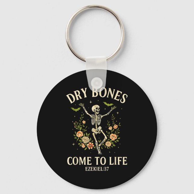Dry Bones Come To Life Dancing Floral Skeleton  Keychain (Front)