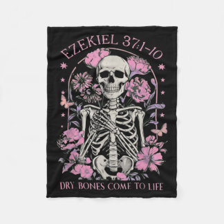 Dry Bones Come to Life Skeleton Floral Ezekiel Fleece Blanket