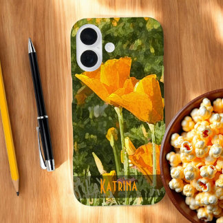 Dry Brush Effect California Poppy Photo Custom iPhone 16 Case