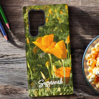 Dry Brush Effect California Poppy Photo Custom Samsung Galaxy S22 Ultra Case