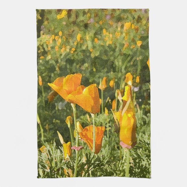 Dry Brush Effect on California Poppy Photograph Kitchen Towel (Vertical)