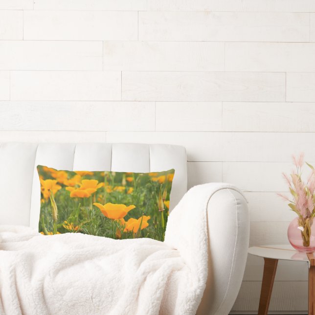 Dry Brush Effect on California Poppy Photograph Lumbar Pillow (Couch)