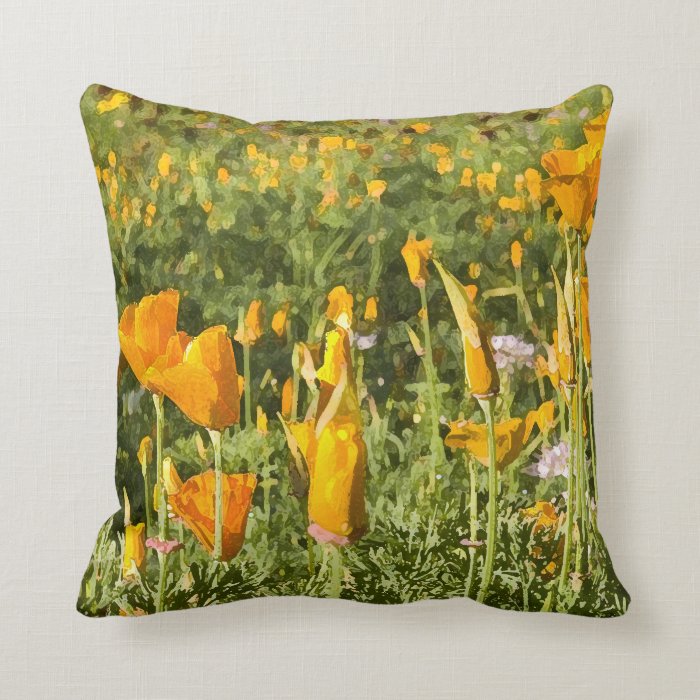 Dry Brush Effect on California Poppy Photograph Throw Pillows