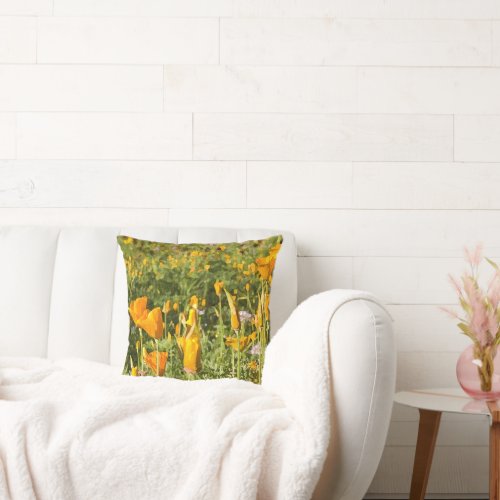 Dry Brush Effect on California Poppy Photograph Throw Pillow