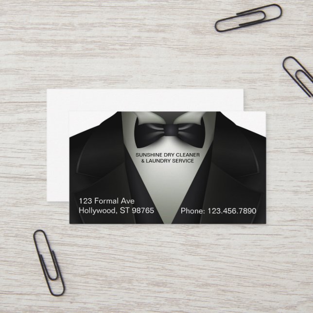 Dry Cleaner Laundry Service Tuxedo Business Card (Front/Back In Situ)