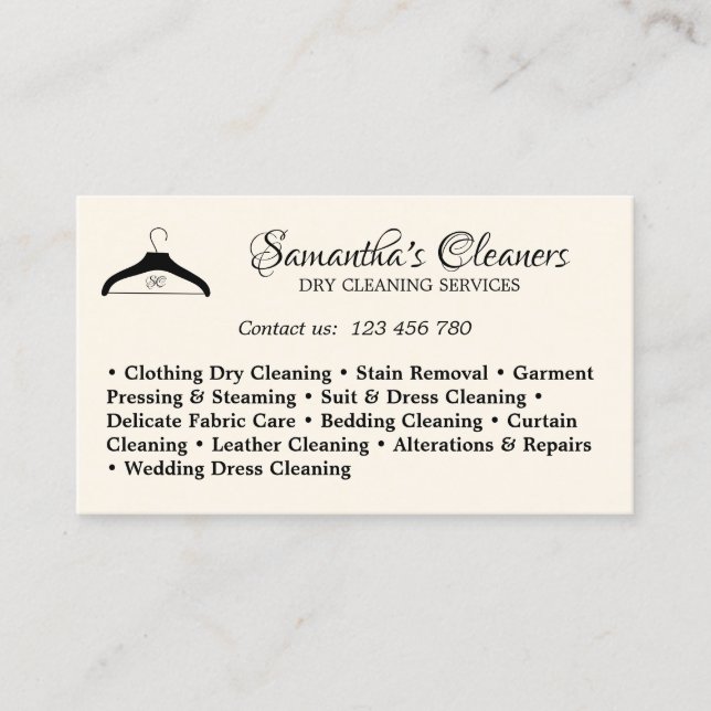 Dry Cleaners Monogram Ivory Cleaning Service Business Card (Front)
