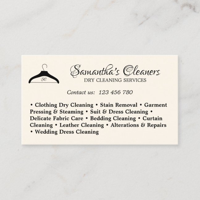 Dry Cleaners Monogram Ivory Cleaning Service Business Card
